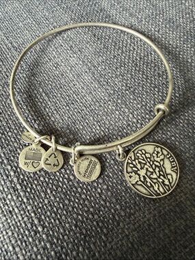 Alex and Ani Silver Tone Round Charm Expandable Bangle Bracelet
